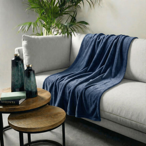 OWEN - plaid 130x160 cm - coral fleece deken - heerlijk zacht -  Insignia Blue - blauw