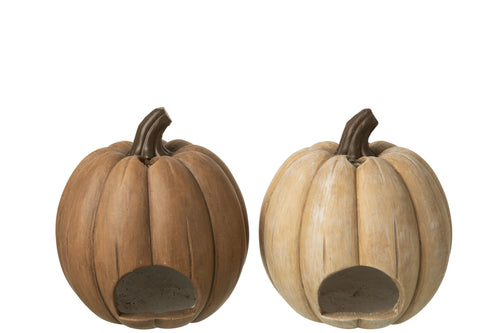 J-Line kaarshouder Pompoen - keramiek - caramel - 2 stuks