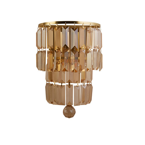 Searchlight Empire 2-lichts wandlamp, satijnen messing metaal en champagne kristal