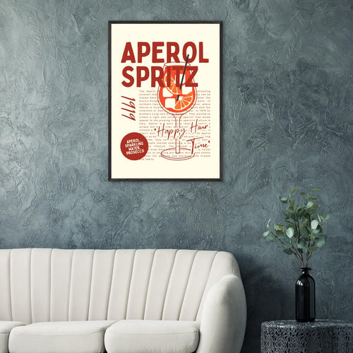 Artfulprints Poster met Lijst Aperol Spritz - Happy hour   - A4 21x29.7 cm - Rood