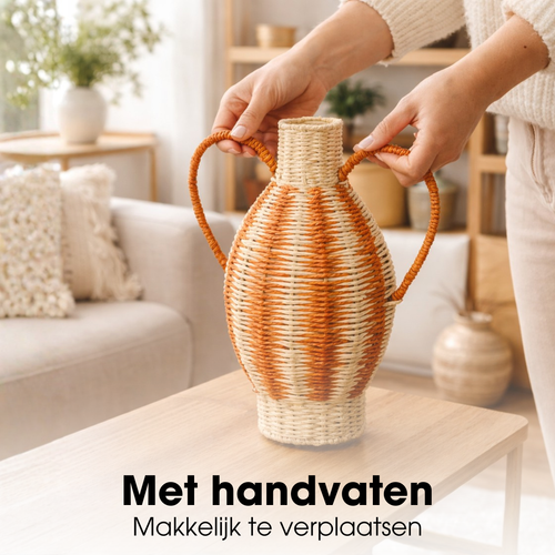 Mica Decorations Decoratieve Vaas - Bloemenvaas 38 x Ø21 cm - Woondecoratie Bloemvaas voor Binnen - Papier, IJzer - Lichtgeel, Oranje