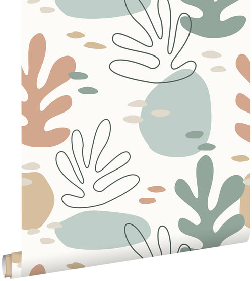 ESTAhome behang koraal multicolor op wit - 50 x 900 cm - 139540