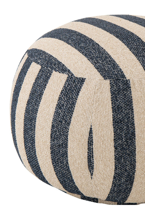 J-Line poef Gestreept - textiel - blauw/gebroken wit
