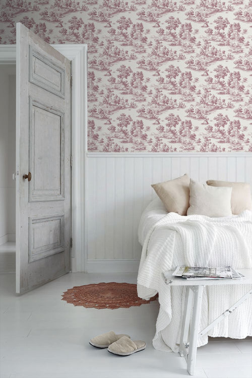 Sanders & Sanders behang toile de jouy print bordeaux rood - 53 cm x 10 m - 641037