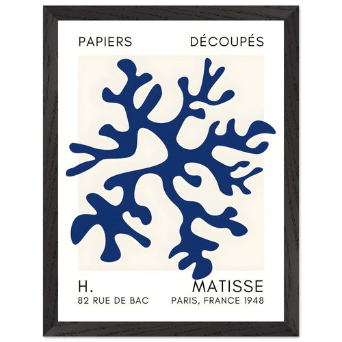 Artfulprints Poster met Lijst Matisse – Dreamy coral flower navy blue II   - 30x40 cm - Blauw