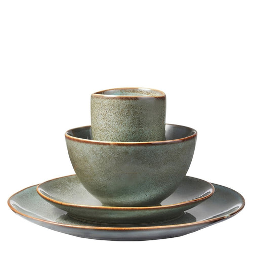 Mica Decorations Tabo Serviesset 16-Delig Groen - Keramische Borden voor 4 Personen - Complete Set met Mokken en Schaaltjes - Handgemaakt Botanisch