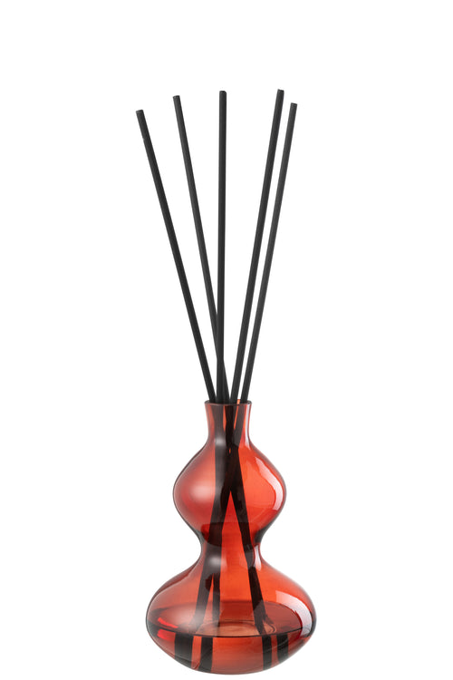 J-Line geurolie + stokjes Olive & Frank Incense - glas - rood - small - vtwonen shop