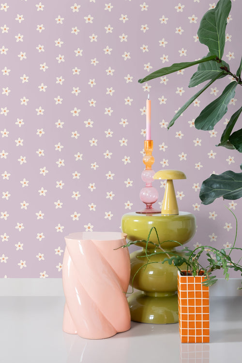 ESTAhome behang madeliefjes lila paars - 53 cm x 10.05 m - 131114 - vtwonen shop