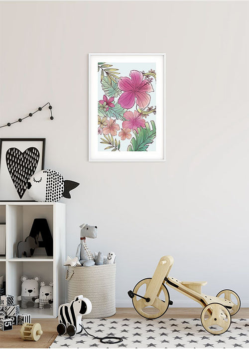 Komar poster bloemen roze en groen - 40 x 50 cm - 610090 - vtwonen shop