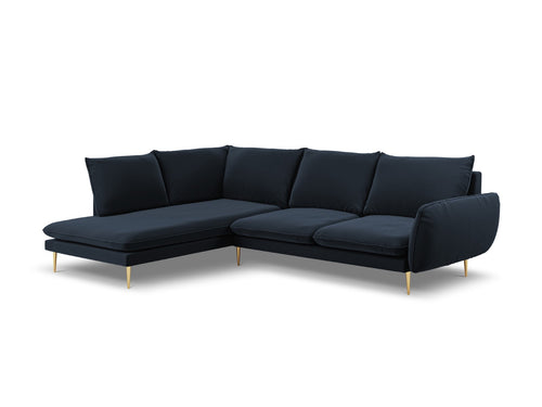 Cosmopolitan Design linker hoekbank Vienna 6-zits, flueel, donkerblauw - 185x275x95cm