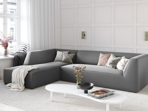 Micadoni linker hoekbank Ruby 4-zits, flueel, grijs - 180x273x69cm
