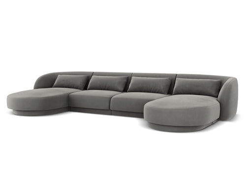 Cosmopolitan Design Panoramische bank Tulum 5-zits, flueel, lichtgrijs - 156x330x70cm