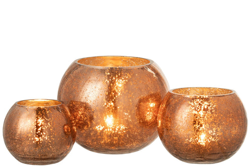 J-Line windlicht Bol Craquelé Parel Effect - glas  - bruin - large