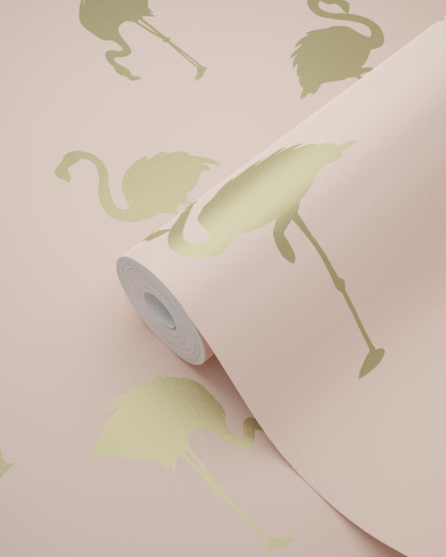 ESTAhome behang flamingo's goud en perzik roze - 53 cm x 10.05 m - 138994