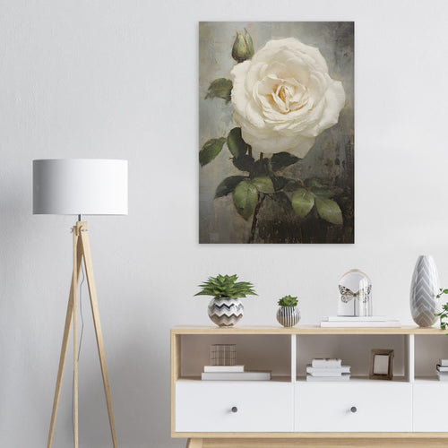 Artfulprints Poster met Lijst White rose   - 70x100 cm - Wit