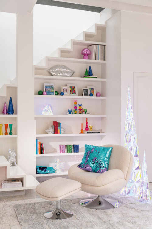 J-Line zetel Relax + Voetbank - metaal/multiplex  - creme/zilver