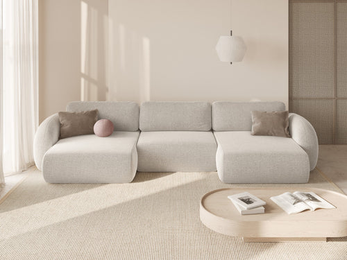 Cosmopolitan Design Converteerbare panoramische bank met opbergdoos Tonale 5-zits, chenille lichtbeige - 149x362x88cm