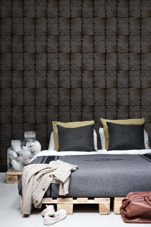 ESTAhome behang zinken platen bruin zwart en grijs - 53 cm x 10.05 m - 138880