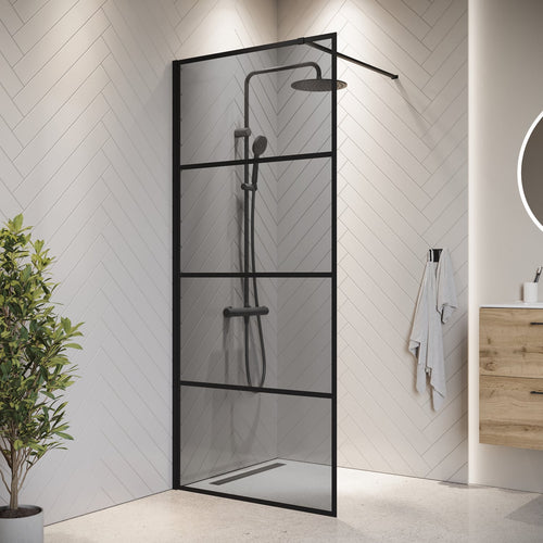 Badplaats Douchewand Essos 100 x 200 cm – Zwart – Inloopdouche 8 mm Rookglas