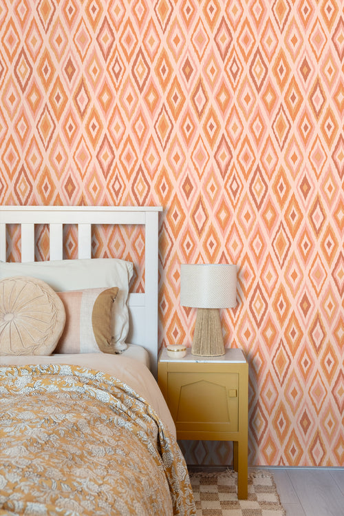ESTAhome behang ruiten roze en oranje - 50 x 900 cm - 131689