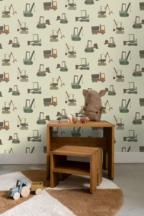 ESTAhome behang voertuigen groen en bruin - 50 x 900 cm - 132243