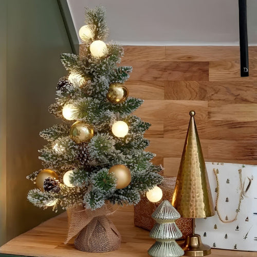 Black Box Trees Kaprun kerstboom met burlap led groen frosted goud warm wit 10L 50 TIPS BO en timer - h60xd39cm