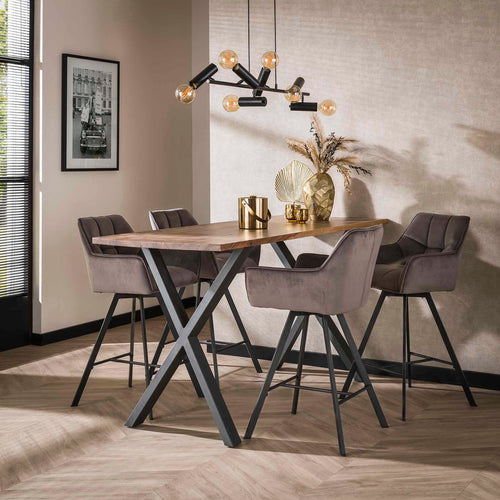 Giga Meubel Barstoel Raster - Antraciet Velvet - Draaibaar - Zithoogte 69cm - Set van 2 - Set van 2
