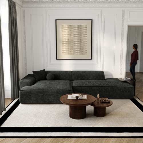 Premium Interiors - Hoekbank (links) HANA - fluweel weefsel donker antraciet 300cm