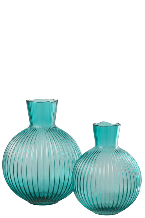 J-Line vaas Bal Geribbeld - glas - turkoois - large