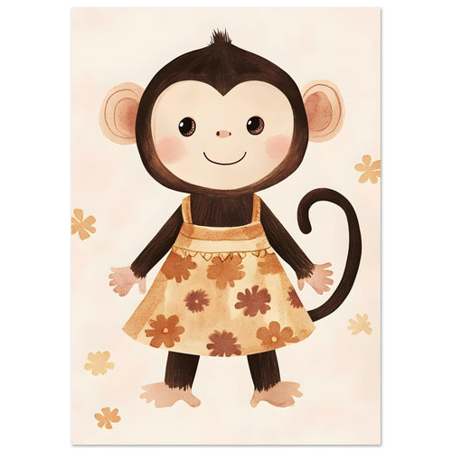 Artfulprints  Aapje in bloemenjurk   poster A4 21x29.7 cm - vtwonen shop