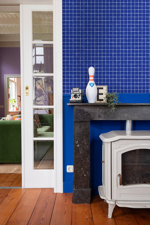 ESTAhome behang geblokt motief blauw - 50 x 900 cm - 131268