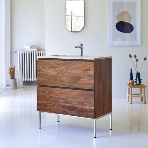 Tikamoon Badkamermeubel van massief palissander en roze premium terrazzo 80 - Roze - vtwonen shop