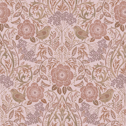 ESTAhome behang bloemen en vogels lila paars en terracotta roze - 53 cm x 10.05 m - 139830