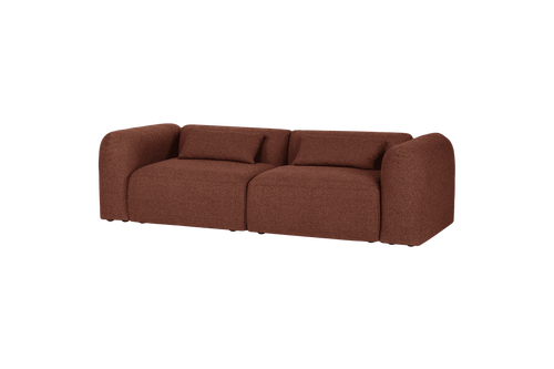 noo.ma Yaro 3-zitsbank - Brick Red bouclé, zachte zit, 263x99,5x69 cm