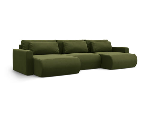 Cosmopolitan Design Converteerbare panoramische bank met opbergdoos Belfast 4-zits, flueel legergroen - 149x340x84cm