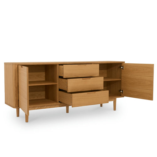 Furnhouse 3-deurs dressoir Nyborg - Natuurlijk eikenhout - MDF, Eikenfineer - 45x180x75