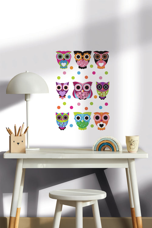Sanders & Sanders muursticker uilen roze, oranje en groen - 65 x 42.5 cm - 600318