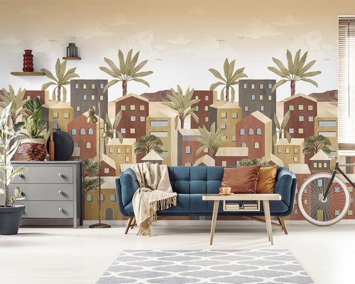 Sanders & Sanders fotobehang mediterrane huisjes terracotta - 212 x 280 cm - 640833
