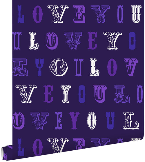 ESTAhome behang love you - quotes paars - 53 cm x 10.05 m - 136835
