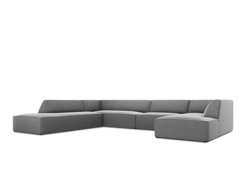 Micadoni Panoramische hoekbank links Ruby 7-zits, flueel, grijs - 273x366x69cm