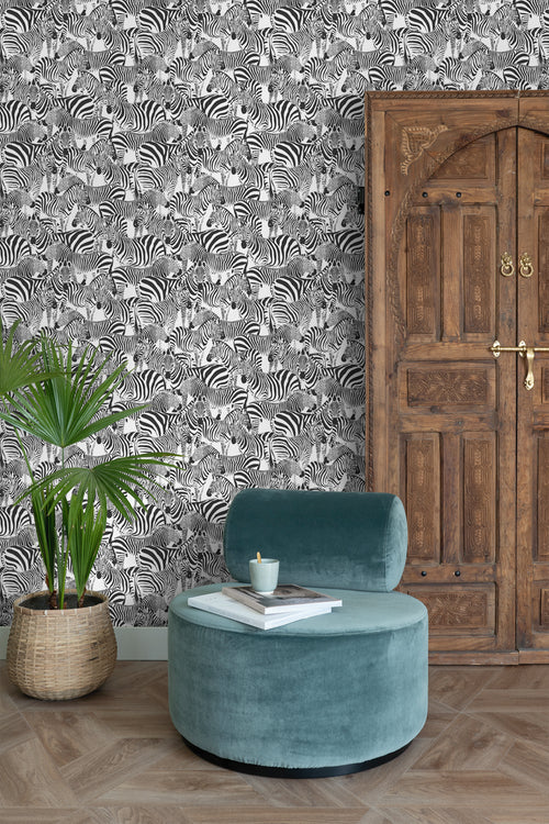 ESTAhome behang zebra's zwart wit - 53 cm x 10.05 m - 139155