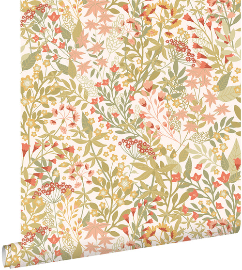 ESTAhome behang veldbloemen groen, roze en okergeel - 50 x 900 cm - 131349 - vtwonen shop