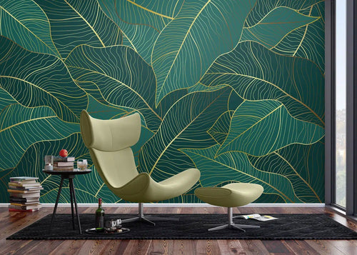 Sanders & Sanders fotobehang palmbladeren groen en goud - 375 x 270 cm - 601458