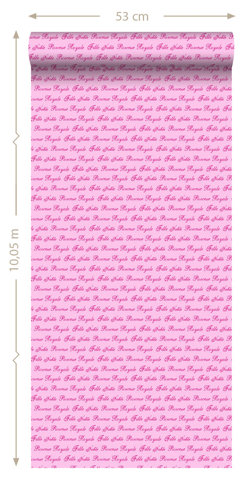 ESTAhome behang prinsessen woorden roze - 53 cm x 10.05 m - 114948