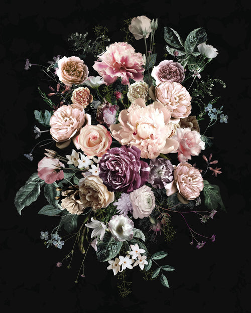 Sanders & Sanders fotobehang boeket bloemen multicolor op zwart - 200 x 250 cm - 612367