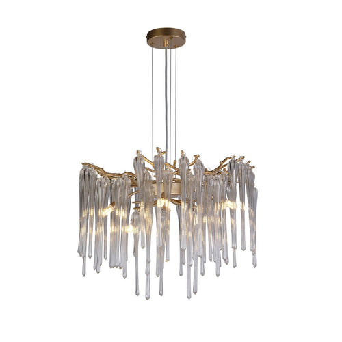 Searchlight Heritage 5-lichts plafondhanger, goudkleurig metaal en heldere glazen druppels