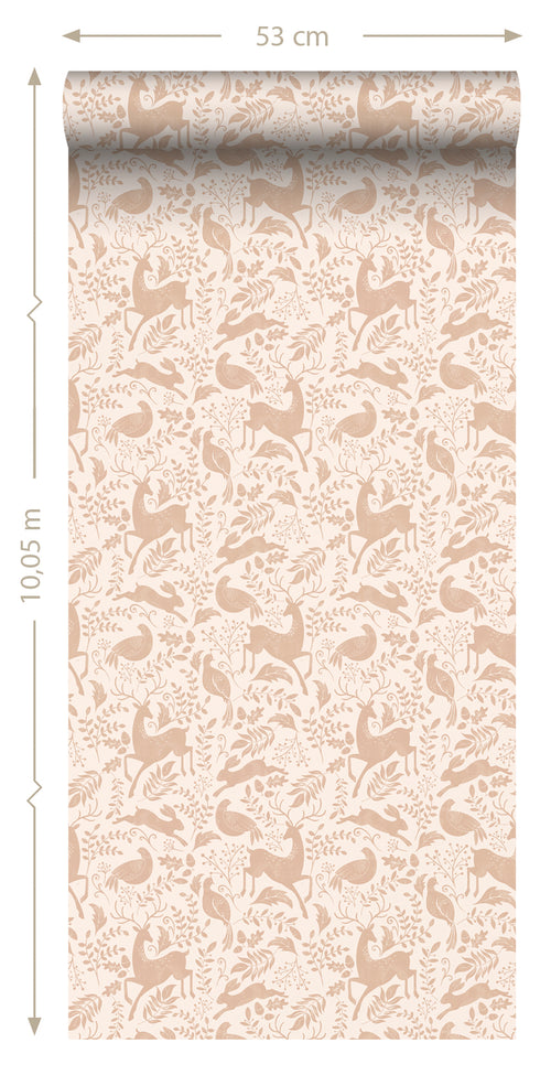 ESTAhome behang bos met bosdieren licht terracotta - 50 x 900 cm - 139530