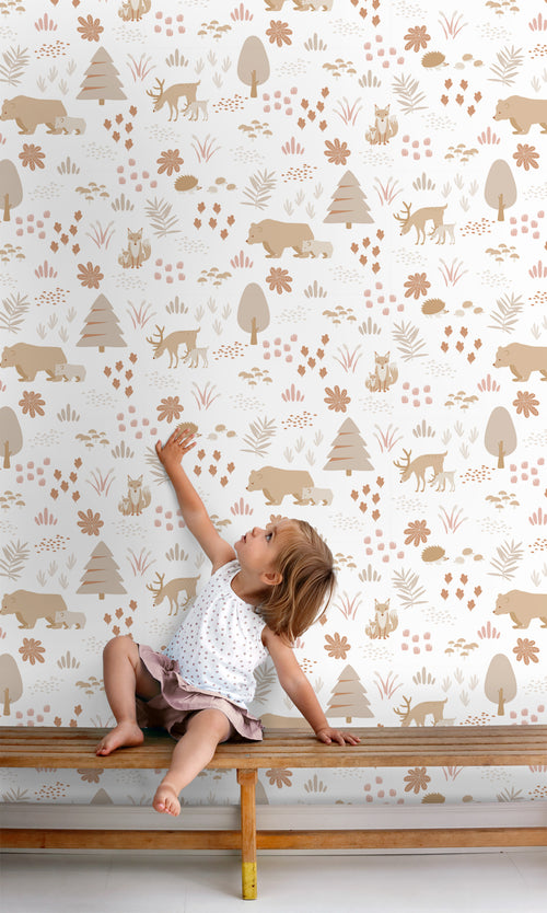 ESTAhome behang bos met bosdieren wit en beige - 53 cm x 10.05 m - 139611 - vtwonen shop