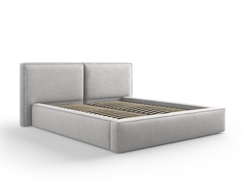 Cosmopolitan Design Opbergbed met dubbel hoofdbord Arendal 160x200cm, structurele stof, lichtgrijs - 228x214x97.5cm