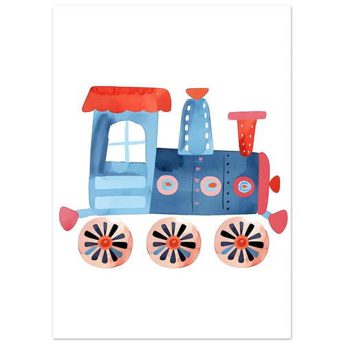 Artfulprints Poster Kleine locomotief   - 50x70 cm - Blauw